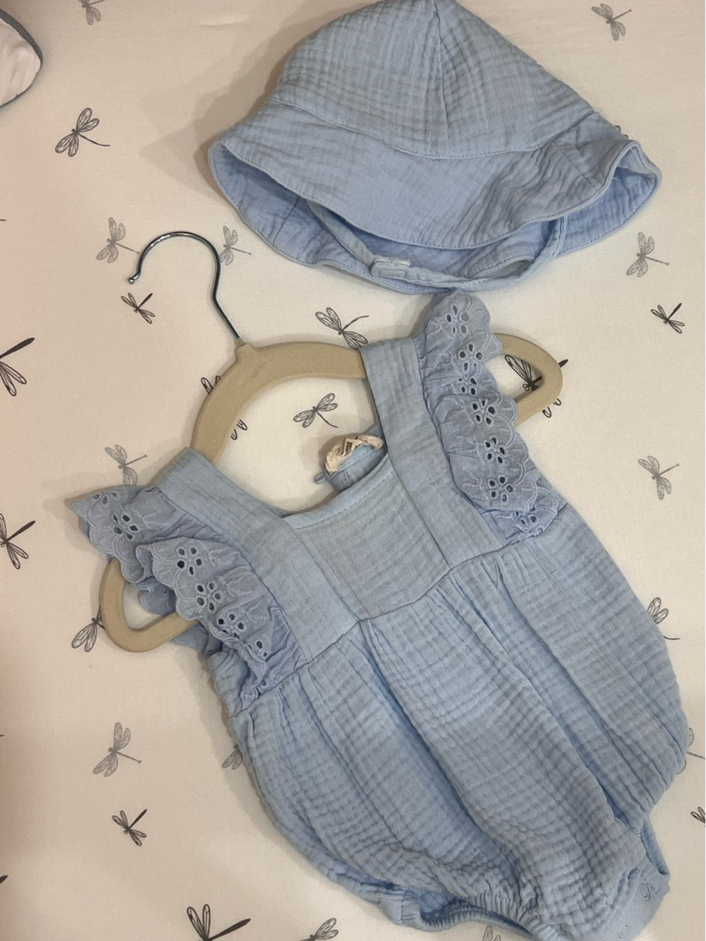 Light Blue Eyelet Ruffle Baby Matching Set romper + hat Jessica Simpson